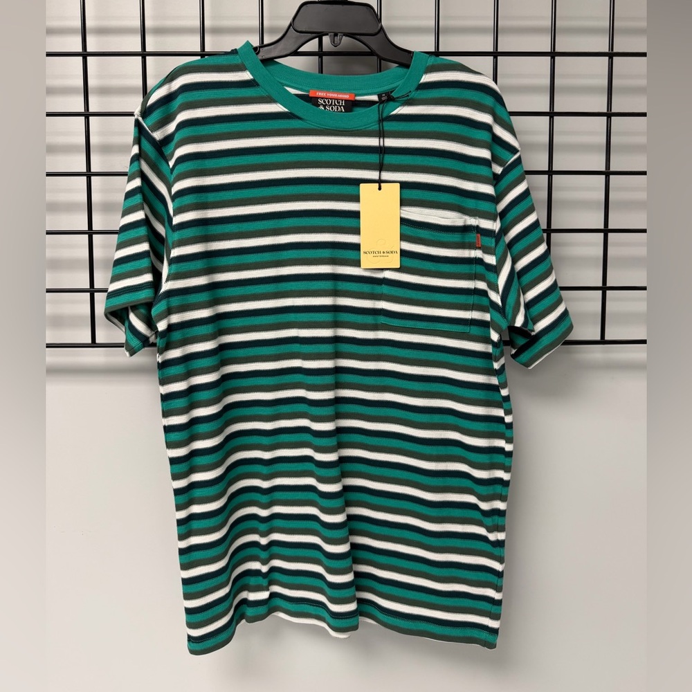 Scotch & Soda Green and White Striped Tee